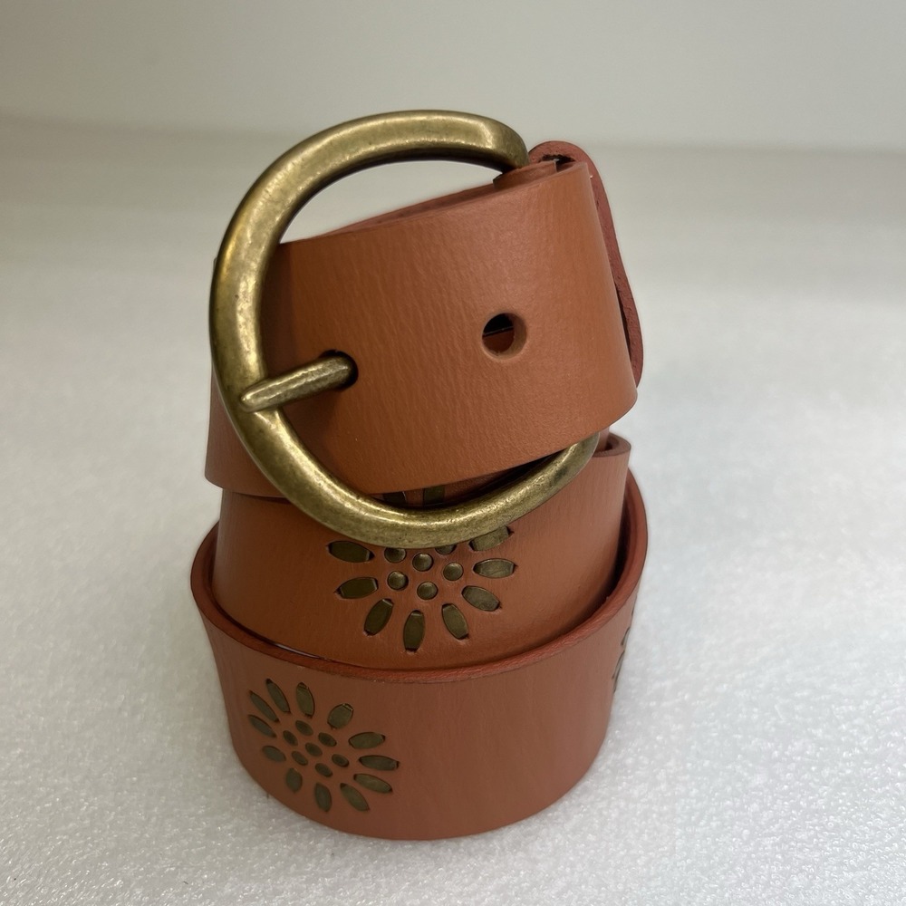 Linea‎ Pelle Anthropologie Brown Genuine Leather Metal Floral Studded Belt M